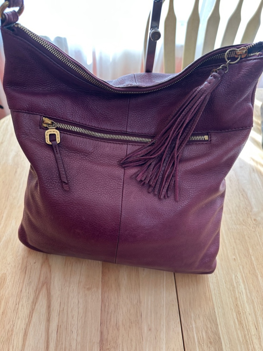 Hobo Bag Women’s Leather Hobo Bag in Plum - Soft Tassel Detail